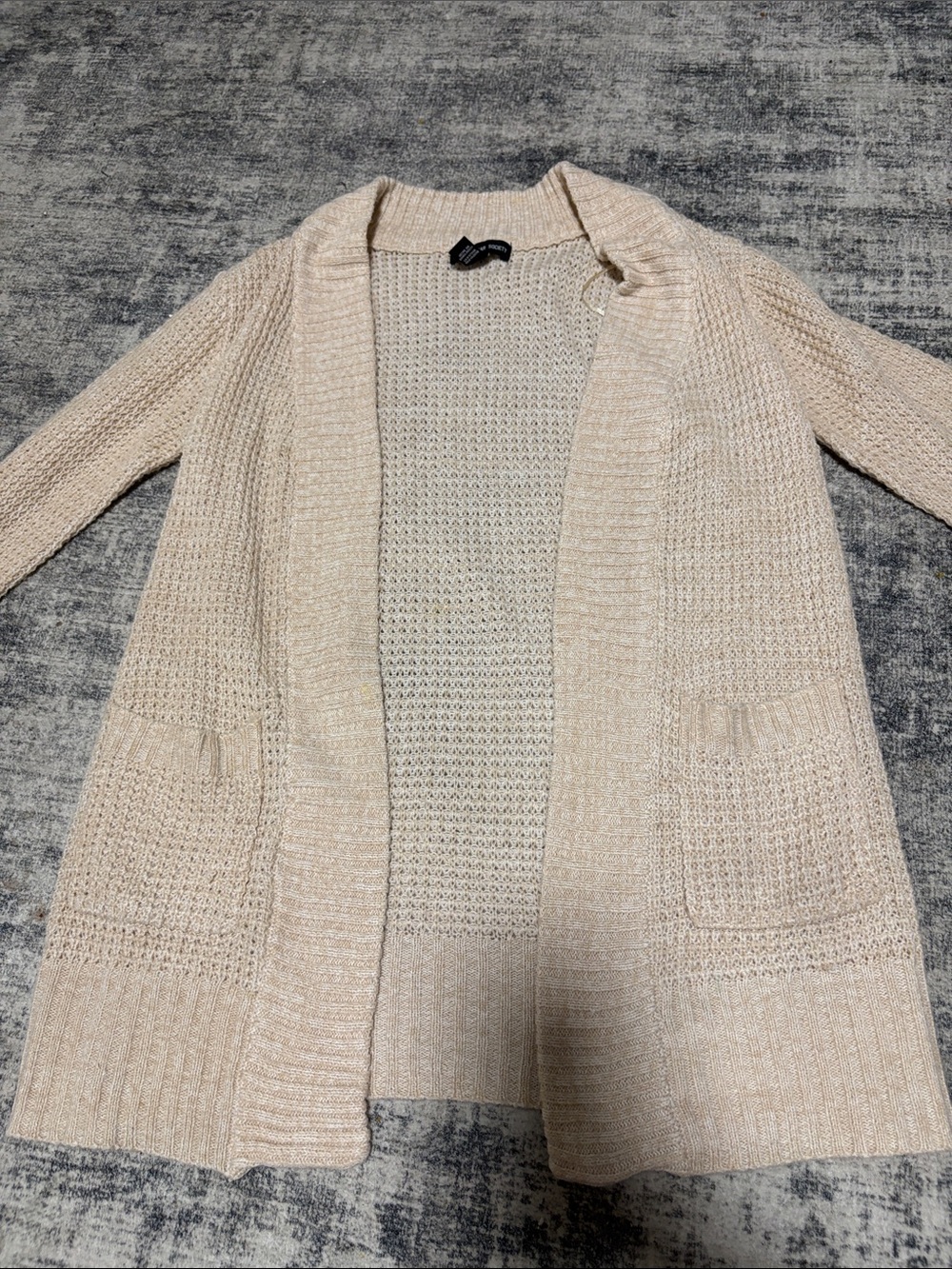 Streetwear Society Beige Open-Front Knit Cardigan